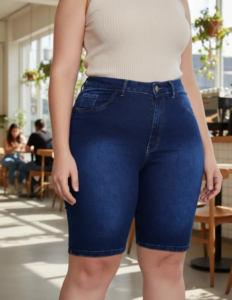 Bermuda Jeans Feminina Ciclista Plus Size Flex