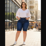 Bermuda Jeans Feminina Ciclista Plus Size Flex