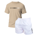Kit Camiseta Unissex Casual Algodão Básica Premium Estilo + Short Tactel Piscina Corrida Mauricinho