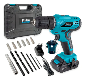 Furadeira Parafusadeira Sem Fio De 10mm Philco Ppf12m 12v + Acessório 110v/220v