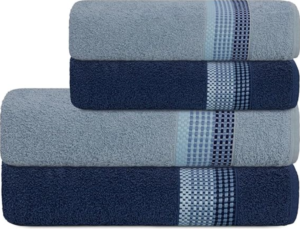 Jogo de Banho 4 peças Venus Select 340g com fio open end azul claro com azul marinho camesa