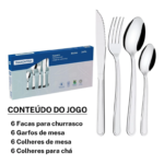 Faqueiro Tramontina Búzios cem Aço Inox com Detalhe 24 Peças