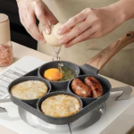 Frigideira Multifuncional Antiaderente 4em1 E 3em1 / 7 OU 4 Furos Ovos Hambúrguer Omelete Com Alça De Madeira
