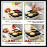 Frigideira Multifuncional Antiaderente 4em1 E 3em1 / 7 OU 4 Furos Ovos Hambúrguer Omelete Com Alça De Madeira
