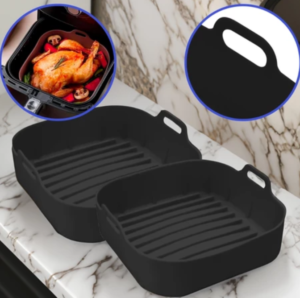 Kit 2 Forma de Silicone Air Fryer Grande 20CM Assadeira Fritadeira Quadrada