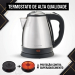 Chaleira Eletrica Inox 1.8L Potencia 1000W 1500W Desligamento Automatico Base 360 Ferve Rapido