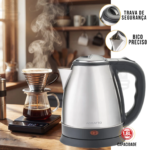 Chaleira Eletrica Inox 1.8L Potencia 1000W 1500W Desligamento Automatico Base 360 Ferve Rapido