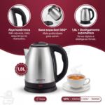 Chaleira Eletrica Inox 1.8L Potencia 1000W 1500W Desligamento Automatico Base 360 Ferve Rapido