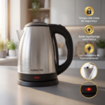 Chaleira Eletrica Inox 1.8L Potencia 1000W 1500W Desligamento Automatico Base 360 Ferve Rapido