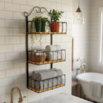 Fruteira Para Parede Com 3 Cestos Em Ferro e Madeira Rustica Preto