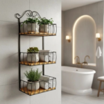 Fruteira Para Parede Com 3 Cestos Em Ferro e Madeira Rustica Preto