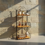 Fruteira Para Parede Com 3 Cestos Em Ferro e Madeira Rustica Preto