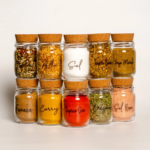 Kit de Potes de Tempero em Vidro com Rolha de Cortiça, 200ml, Inclui Cartela com Adesivos à Prova d’água