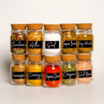 Kit de Potes de Tempero em Vidro com Rolha de Cortiça, 200ml, Inclui Cartela com Adesivos à Prova d’água