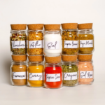 Kit de Potes de Tempero em Vidro com Rolha de Cortiça, 200ml, Inclui Cartela com Adesivos à Prova d’água