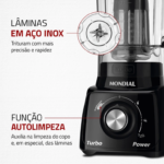 Liquidificador 3 velocidades Turbo Power preto – L-99FB – Mondial