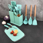 Kit 19 Peças Jogo de Utensílios Para Cozinha em Silicone Com Cabo de Madeira Completo Antiaderente e Resistente ao Calor