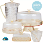 Kit Boleira Alta + Queijeira + Jarra 2 Litros + Manteigueira + Açucareiro Em Acrílico Resistente