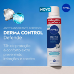 NIVEA Desodorante Antitranspirante Aerossol Derma Control Defende 200ml, Proteção 72h, Previne Irritações, Ácido Hialurônico, Conforto Extra