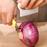 Cortador de Vegetais Inox Fatiador de Cebola Batata Tomate com Apoio Alça Cozinha