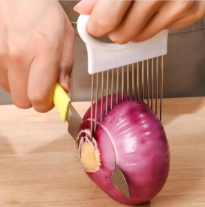 Cortador de Vegetais Inox Fatiador de Cebola Batata Tomate com Apoio Alça Cozinha