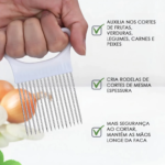 Cortador de Vegetais Inox Fatiador de Cebola Batata Tomate com Apoio Alça Cozinha