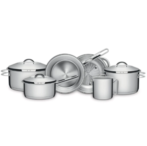 Jogo de Panelas Tramontina Solar em Aço Inox com Fundo Triplo e Tampas de Inox 6 Peças