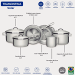 Jogo de Panelas Tramontina Solar em Aço Inox com Fundo Triplo e Tampas de Inox 6 Peças