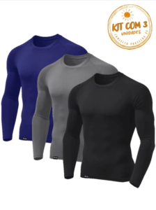 Kit 3 Camisetas Masculinas Segunda Pele Proteção UV Térmica