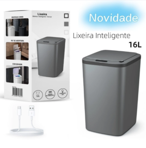 Lixeira Automática 16L com Sensor de Movimento Inteligente Recarregável para Banheiro Cozinha