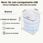 Lixeira Automática 16L com Sensor de Movimento Inteligente Recarregável para Banheiro Cozinha