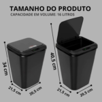 Lixeira Automática 16L com Sensor de Movimento Inteligente Recarregável para Banheiro Cozinha