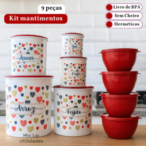 Kit potes de mantimentos para cozinha 5 peças + 4 potes Boll redondos