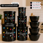 Kit potes de mantimentos para cozinha 5 peças + 4 potes Boll redondos