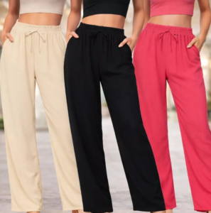 Calça Pantalona Feminina Tecido Duna com Bolsos Cintura Alta Elegante