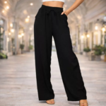 Calça Pantalona Feminina Tecido Duna com Bolsos Cintura Alta Elegante