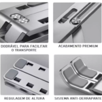 Suporte de notebook: 10 alturas, ergonômico, dobrável e antiderrapante.