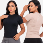 Blusa Feminina Canelada Básica Gola Redonda Casual Confortável e Elegante