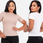 Blusa Feminina Canelada Básica Gola Redonda Casual Confortável e Elegante