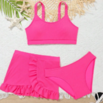 WD VEST Conjunto Praia Juvenil: Biquíni com Saída de Praia Canelada em Cor Lisa