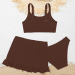 WD VEST Conjunto Praia Juvenil: Biquíni com Saída de Praia Canelada em Cor Lisa