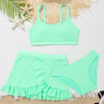 WD VEST Conjunto Praia Juvenil: Biquíni com Saída de Praia Canelada em Cor Lisa