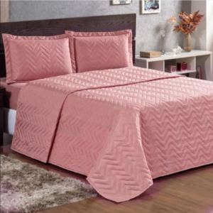 Kit Colcha Cobre Leito Luxo Casal Padrão 03 Peças Matelado Com Porta Travesseiro