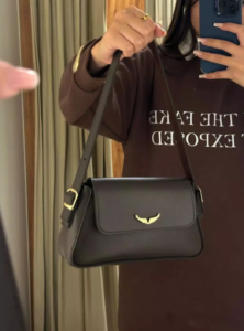 Bolsa feminina pequena baguete com alça de ombro e alça transversal regulável asa lançamento