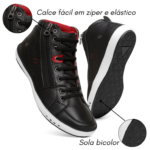 Tênis Cano Longo Masculino Bota Masculina Moda Casual Basic Modelo Ajustavel Elastico Zíper