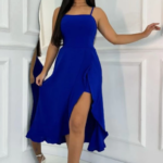 Vestido com alça fina com fenda lateral elegante feminino para festa verão sofistica estefani