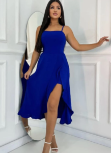 Vestido com alça fina com fenda lateral elegante feminino para festa verão sofistica estefani
