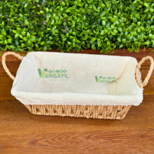 Cesta Retangular com Alça em Papel e Forro em Tecido Wolff Organizador Porta Pão Mesa Posta Bege Café