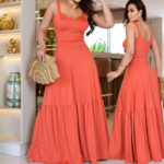 Vestido Longo Feminino Alça Malha Romantic Liso Fresco e Leve