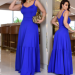 Vestido Longo Feminino Alça Malha Romantic Liso Fresco e Leve